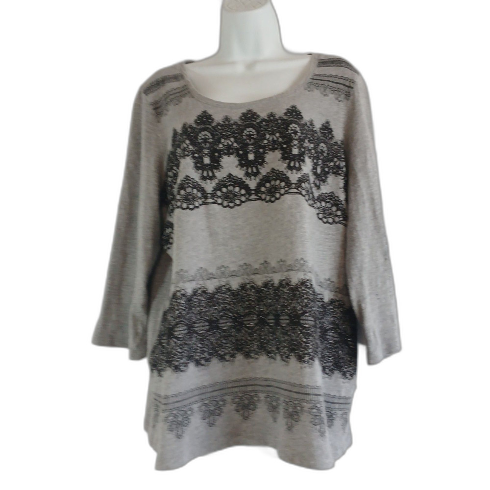 zenergy by chicos top gray black detail scoop neck sz 3 casual athlesuire work